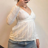 KYLETHOMASW  -  T Shirts Women Vintage Lace Patchwork Hollow Out V Neck Long Sleeve Ruffles Fashion Sweet Tops Female Autumn Tee Shirt