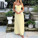 KYLETHOMASW  -  Elegant Maxi Long Waist Wrap A-line Dress Women Spaghetti Strap 2025 Spring Summer Dress Backless Sexy Party Beach Robe