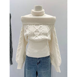 KYLETHOMASW  -  Off Shoulder Sweater Women Sexy Cropped Knitted Pullovers Korean Fashion Slash Neck Knitwears Winter Long Sleeve Jumpers