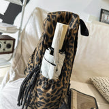 KYLETHOMASW  -  Women's Leopard Print Canvas Backpack Drawstring Decor Adjustable Strap Casual Daily School Travel Bag New Trend Back Pack