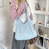 KYLETHOMASW  -  Women's Knitted Hollow Tote Bag Fresh Casual Aesthetic Daily Travel Shoulder Hobo Bag New Soft Fashion Simple Handbags