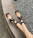 KYLETHOMASW  -  High Heeled Sandals for Women Summer New with Toe Straps Square Toe Medium Thick Heel Roman Shoes Niche Sandals for Women