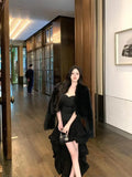 KYLETHOMASW  -  French Black Sexy Club Ruffles Strapless Asymmetric Dress Women Summer High Waist Backless Birthday Party Evening Dress New