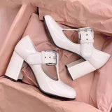 Kylethomasw Block Heel Square Toe Mary Jane Shoes Patent Leather Retro Cool High Heels Women Comfortable Buckle French Style Pumps Sandalias