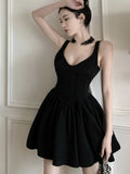 Kylethomasw Y2K Black Short Dress Women Summer New Spaghetti Strap V-neck Slim A-line French Vintage Birthday Party Dresses Prom Vestidos