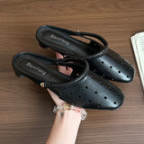 KYLETHOMASW  -  Hollow Women's Sandals Heels Slippers Beach Mules Shoes 2025 Summer Trend Chunky Leather Shoes Casual Flip Flops Mujer Slides