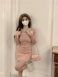 KYLETHOMASW  -  Y2K Knitted Mini Dress Women Streetwear Sexy Off Shoulder Sweater A Line Dresses Christmas Party Korean Bodycon Vestidos
