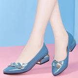 Kylethomasw Low Heel Elegant Blue Normal Leather Casual Shoes for Women 2024 Ladies Summer Footwear Pointed Toe Spring Luxury Brand Young 39