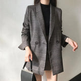 KYLETHOMASW  -  Women Winter Plaid Blazers Coats Korean Fashion Elegant Solid Thick Jacket Female Double Breasted Office Lady Long Overcoat