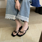 KYLETHOMASW  -  Rubber Flip Flops Leopard Shoes Summer Clogs Woman Cross-Tied Female Slippers Square Toe Slides Hawaiian Beach 2025 Soft Block l