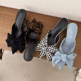 KYLETHOMASW  -  Leopard Print Open Toe Low Heel Women Slippers Butterfly-knot Dress Summer Women's Vacation Shoes
