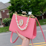 Kylethomasw Elegant Bags for Women Wedding Evening Bag with Pearls Banquet Fashion Handbags for Women Luxury Designer Lady Crossbody Bags