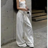Kylethomasw American Retro Pleated Draping Casual White Pants Women Autumn New Streetwear Loose All-match Wide Leg Pants with Belt