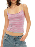 KYLETHOMASW  -  Y2k Aesthetic Casual Knitted Stripe Tank Top Women Streetwear Slim Fit Cropped Tanks Harajuku Grunge Vintage Backless Camisole