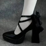 KYLETHOMASW  -  Bow Women High Heels Mary Jane Shoes Pointed Toe Shoes Platform Sandals Summer 2025 New Lolita Party Pumps Chunky Zapatos Woman