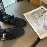 KYLETHOMASW  -  Woman Summer Ankle Boots Burgundy Mesh Flat Shoes Porosity Round Toe Low Heels Ladies Shoes White Flats Size 43 Botas Feminino