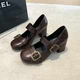 KYLETHOMASW  -  New Spring Thick Heel Women Mary Jane Shoes Fashion Metal Buckle Strap Shoes Ladies Vintage Dress Leather Pumps