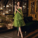 Kylethomasw New Sweet Elegant Green Dress Women Runway Ruffle Midcalf Lady Princess Banquet Luxurious Noble Ball Dress Gown 2023 New Fashion