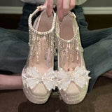 KYLETHOMASW  -  Silver Stunning Block Heels Mary Jane Shoes