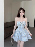 KYLETHOMASW  -  Evening Dresses Women Strapless Floral Lace Patchwork Bowknot Pearl Fairy Sweet Ball Gown Mini Cocktail Dress Birthday