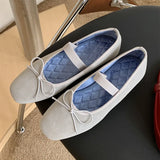 KYLETHOMASW  -  Sweet Butterfly Knot Stripe Design Mary Jane Shoes Women Comfortable Suede Elastic Band Casual Flats Elegant Brand Designer Shoe