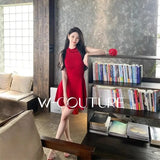 French Halter Neck Sleeveless Knitted Dress Summer Elegant Ruffle Slim Mini Dresses Women Solid Color A-Line Pleated Dress A026