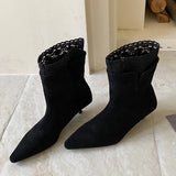 KYLETHOMASW  -  Sexy Pointed-Toe Faux Suede Ankle Boots Women Elegant Stiletto Heels for Ladies Fall/Winter Comfortable Women Shoes Botas Mujer