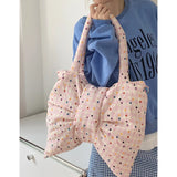 KYLETHOMASW  -  Sweet Polka Dot Bow Bag for Women New Korean Canvas Large Capacity Tote Rossbody Bags