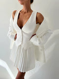 KYLETHOMASW  -  Women Sexy Outfit Sleeveless Vest Top Suit Party Club Blazer Vest Tops Mini Elegant Pleated Skirt Summer Two Piece Set 2025