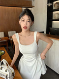 KIylethomasw Summer Women French Mini Elegant Ruffles Evening Party White Dresses Square Neck Princess Birthday Midi Vestidos Dance Costume