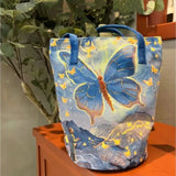 KYLETHOMASW  -  Butterfly Patterns Tote Bag Women Oil Painting Artistic Vintage Large Capacity Bucket Bag Ladies Fashion Canvas Shoulder Bag New