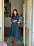 KYLETHOMASW  -  Autumn Spring New Design Vintage High-Waisted Long Denim Dress Women Single Breasted Slim Waist Pleated Mid-Length Dresses