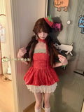 KYLETHOMASW  -  Japanese Lovely Strapless Slim Waist Tanks Bud Off Shoulder Ball Gown Elegant Camis Patchwork Panelled Minority Literary Tees