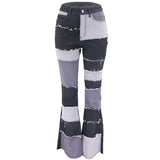 KYLETHOMASW  -  Y2k Patchwork Jeans Women Casual All-match Zippper Pockets Button Flare Denim Trousers Female 2025 Spring Summer Lady Streetwear