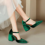 Kylethomasw Elegant Velvet High Heels Shoes Female 2024 Sexy Ankle Straps Black Green Women's Heeled Pointy Party Shoe Dress Pumps Ladies 45