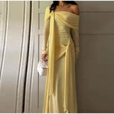 KYLETHOMASW  -  Yellow Crepe Evening Dress Off The Shoulder Mermaid Formal Occasion Pleat Prom Party Gowns Customized Female Robe 2025