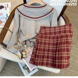 KYLETHOMASW  -  Sweet Hot Girl College Style Suit Women's Autumn V-neck Loose Long-sleeved Sweater Plaid Skirt Two-piece Set Female Clothes