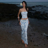 KYLETHOMASW  -  Women's Two Piece Set Strapless Tie Dye Crop Top and High Waist Maxi Skirt Set Boho Beach Vacation Outfit