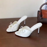 KYLETHOMASW  -  New Fashion Round Toe Footwear Thin Heels Women Pumps Slides Shoes Butterfly-Knot Female Slip On Ladies High Heels Shoes