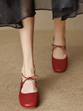 KYLETHOMASW  -  Women's Bow Square Toe Mary Jane Flat Shoes Genuine Soft Leather Low Heel Soft Sole Silver Spring Summer New Style