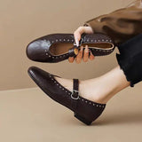 KYLETHOMASW  -  New French Women's Retro Mary Jane Ballet Shoes Ladies Flat Flat Casual Round Toe Riveted Shallow Mouth Single Shoes