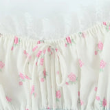 KYLETHOMASW  -  Holiday Women Contrast Color Floral Print Bow Lacing up Sling Dress Splice Lace Slash Collar Drawstring Low Waist Mini Robe