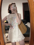 Kylethomasw Bow Print Tank Tops Kawaii Sleeveless Oversize T-shirts Women 100% Cotton Y2k Summer Korean Fashion Cutecore Clothing