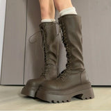 KYLETHOMASW  -  Flats Platform High Boots Women's Designer Shoes for Woman Winter Knee High Boots Lace Up Trend Goth Fashion Boots Femme