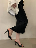 KYLETHOMASW  -  Fashion Thin High Heeled Slippers Women Sexy Round Toe Open Toe Patent Leather Slide Sandals Summer Elegant High Heels Sandalias