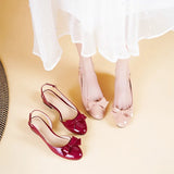 KYLETHOMASW  -  College Style Round Toe Butterfly Knot Decoration Flat Sandals Women Patent Leather Back Strap Muels Sandals Sandalias De Mujer