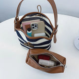 KYLETHOMASW  -  Design Stripe Knitting Bucket Bag Woven Hand Bag Beach Shoulder Bag Holiday Handbag Crossbody Purse for Women