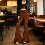 KYLETHOMASW  -  Y2K Pink Heart Print High Waist Flare Pants | Kawaii All-Over Love Bell Bottom Trousers | Barbiecore Aesthetic Summer Streetwear