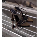 KYLETHOMASW  -  Summer New Light Luxury Cross Thin Strap Rhinestone High heels Women's One-character Strap Pointed Toe Beautiful Slippers
