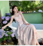 KYLETHOMASW  -  Chic Spaghetti Strap Women's Dresses Summer French Style Princess V-neck Evening Dresses Fashion Elegant Female Dress